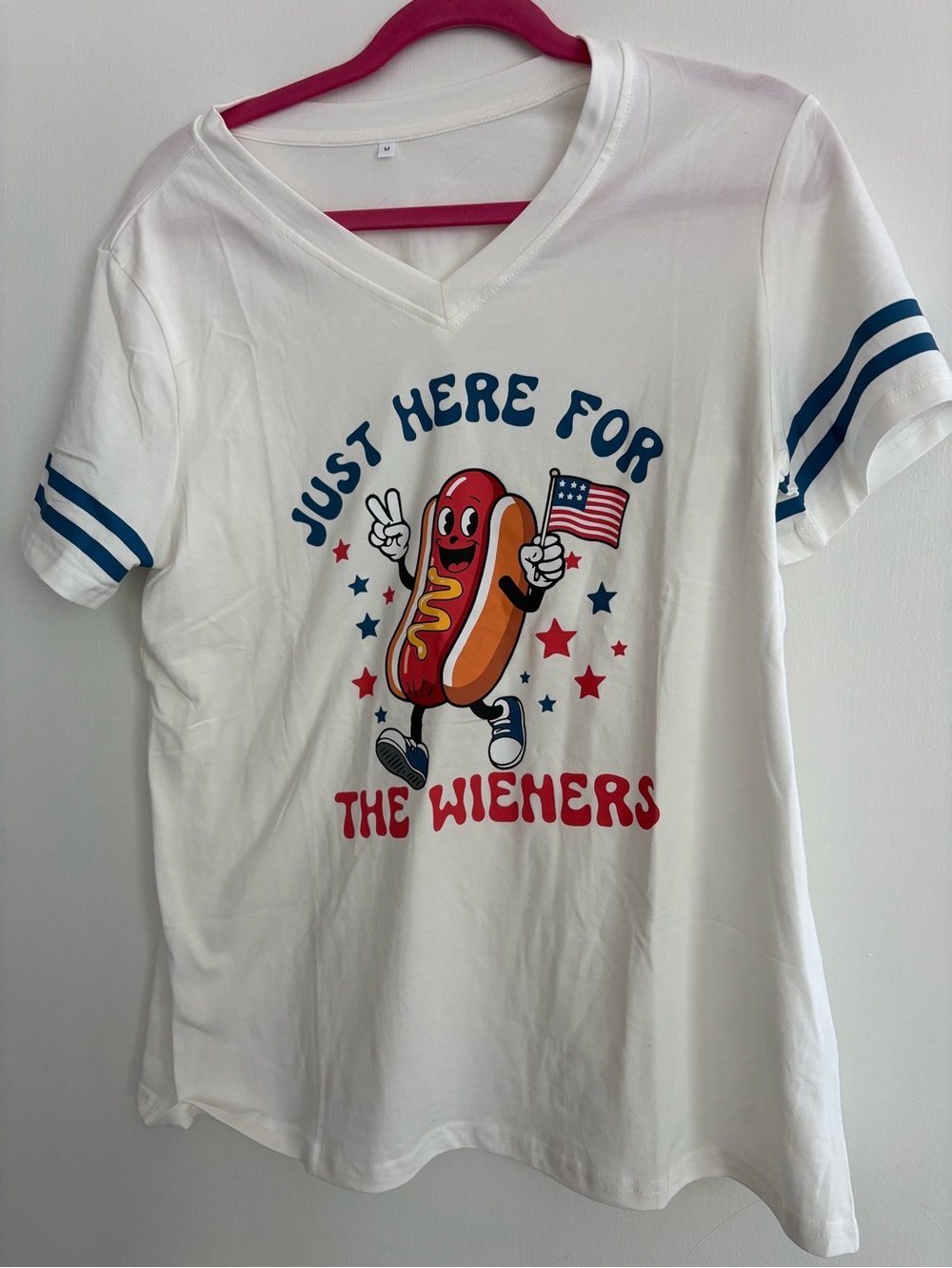 White Graphic V-Neck Tee - Just Here for the Wieners